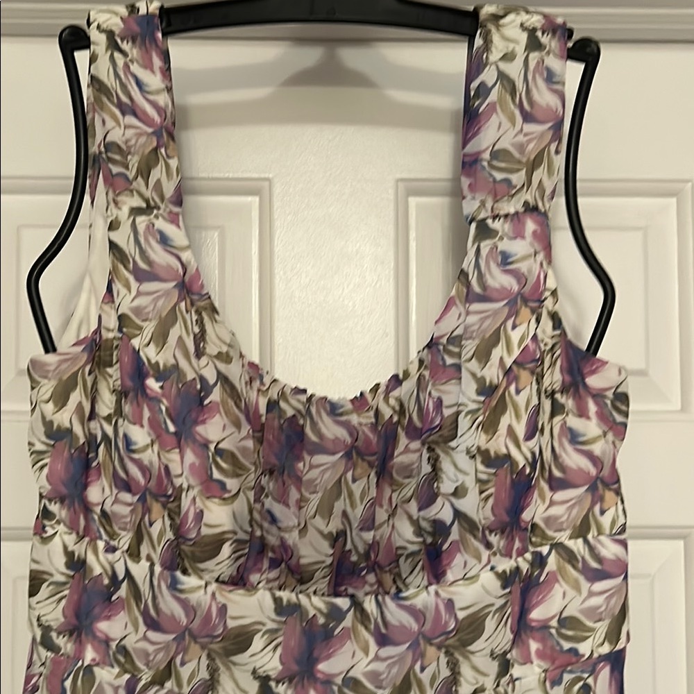 Floral Sleeveless Dress - Purple and Cream